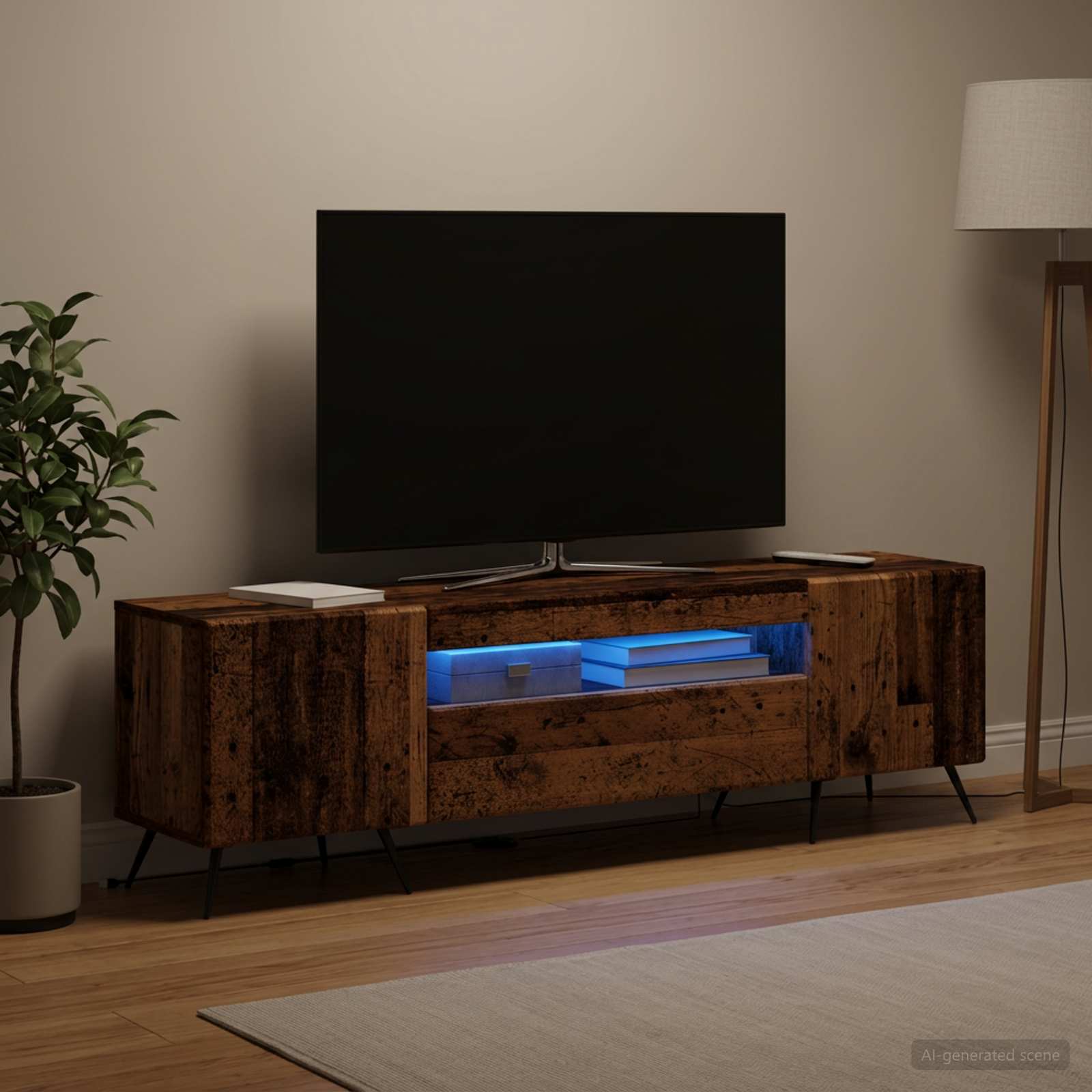 LED televizoriaus spintelė Sendintos medienos Apdirbta mediena