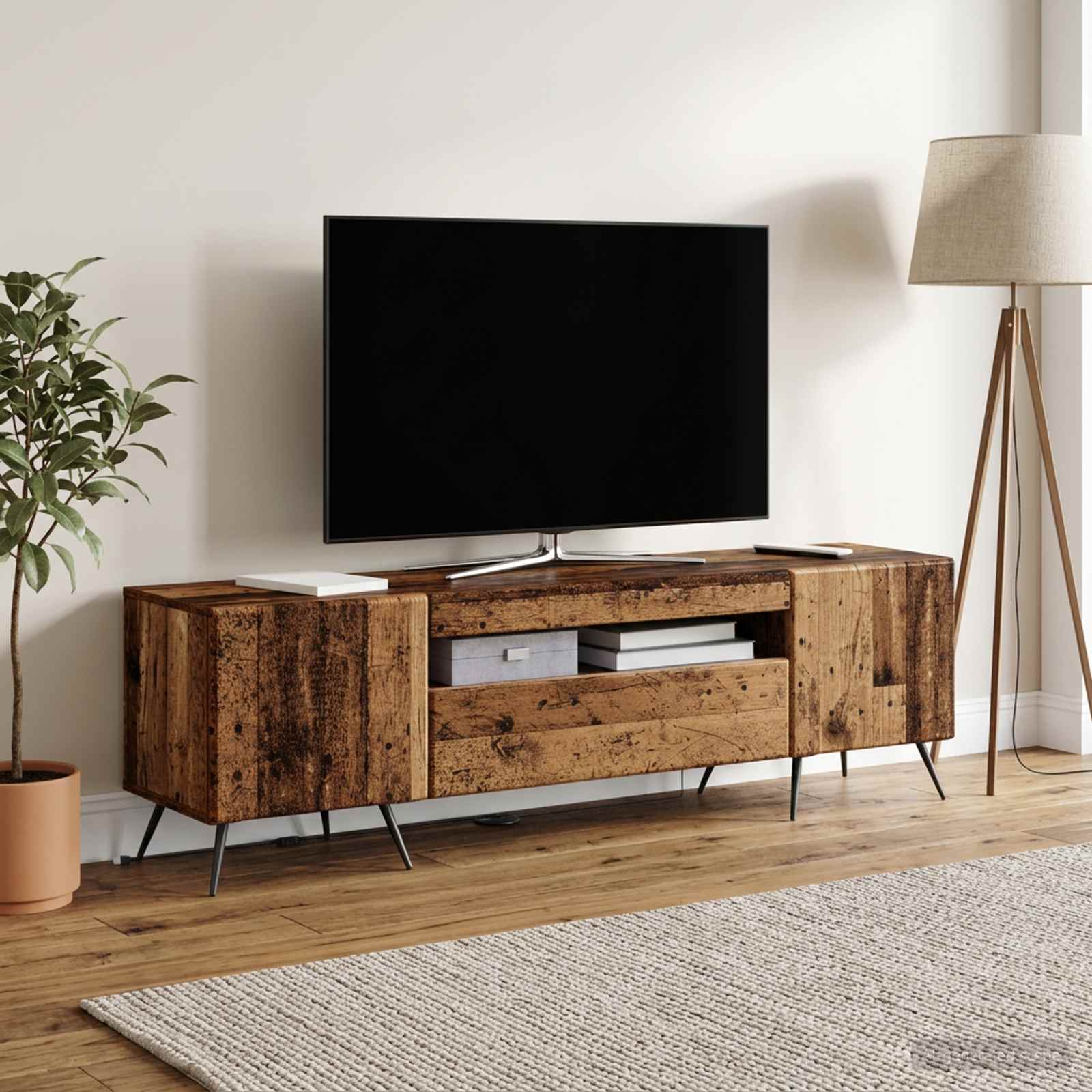 LED televizoriaus spintelė Sendintos medienos Apdirbta mediena
