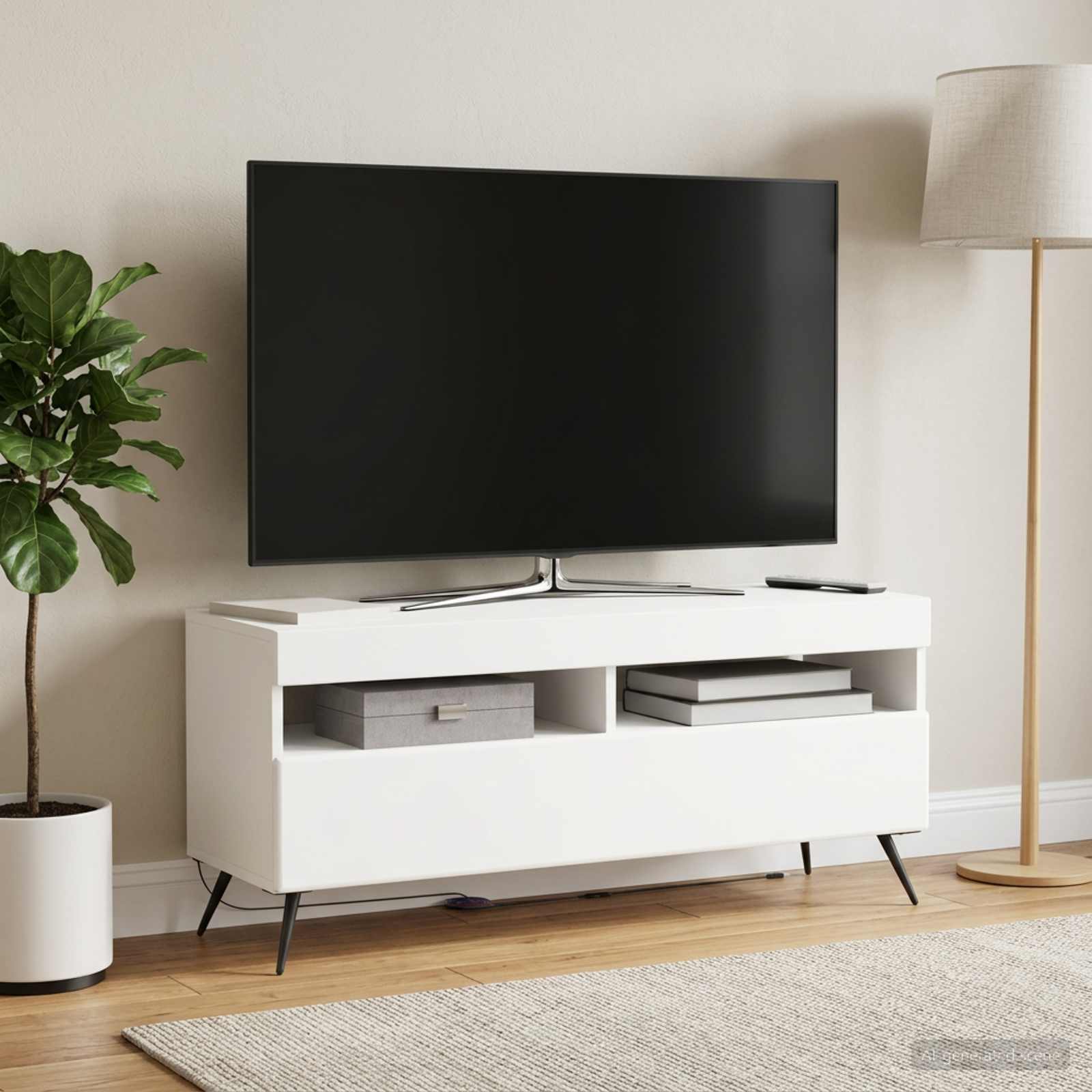 LED televizoriaus spintelė Balta Apdirbta mediena