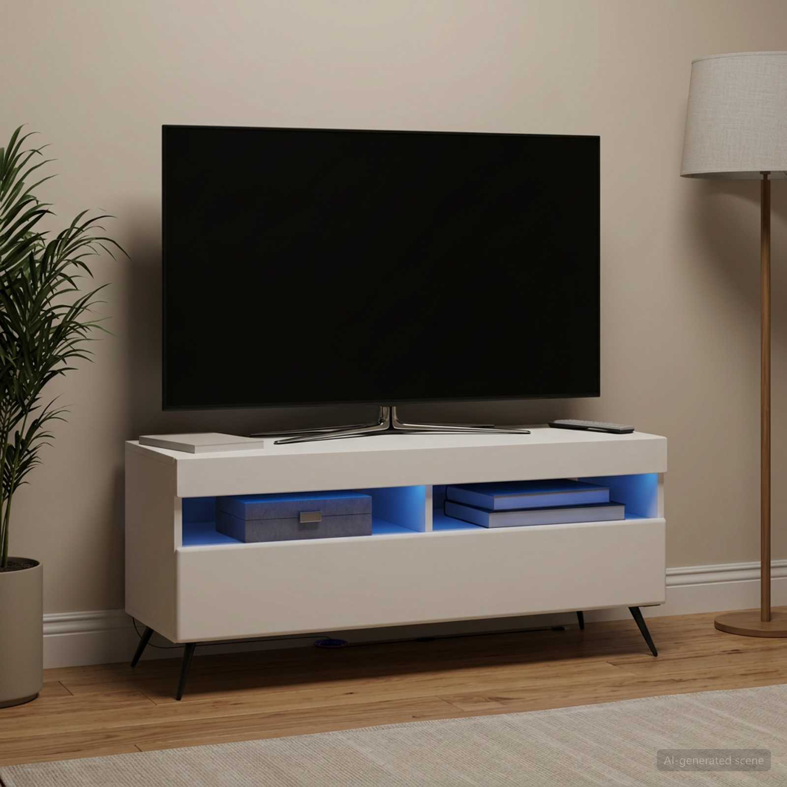 LED televizoriaus spintelė Balta Apdirbta mediena