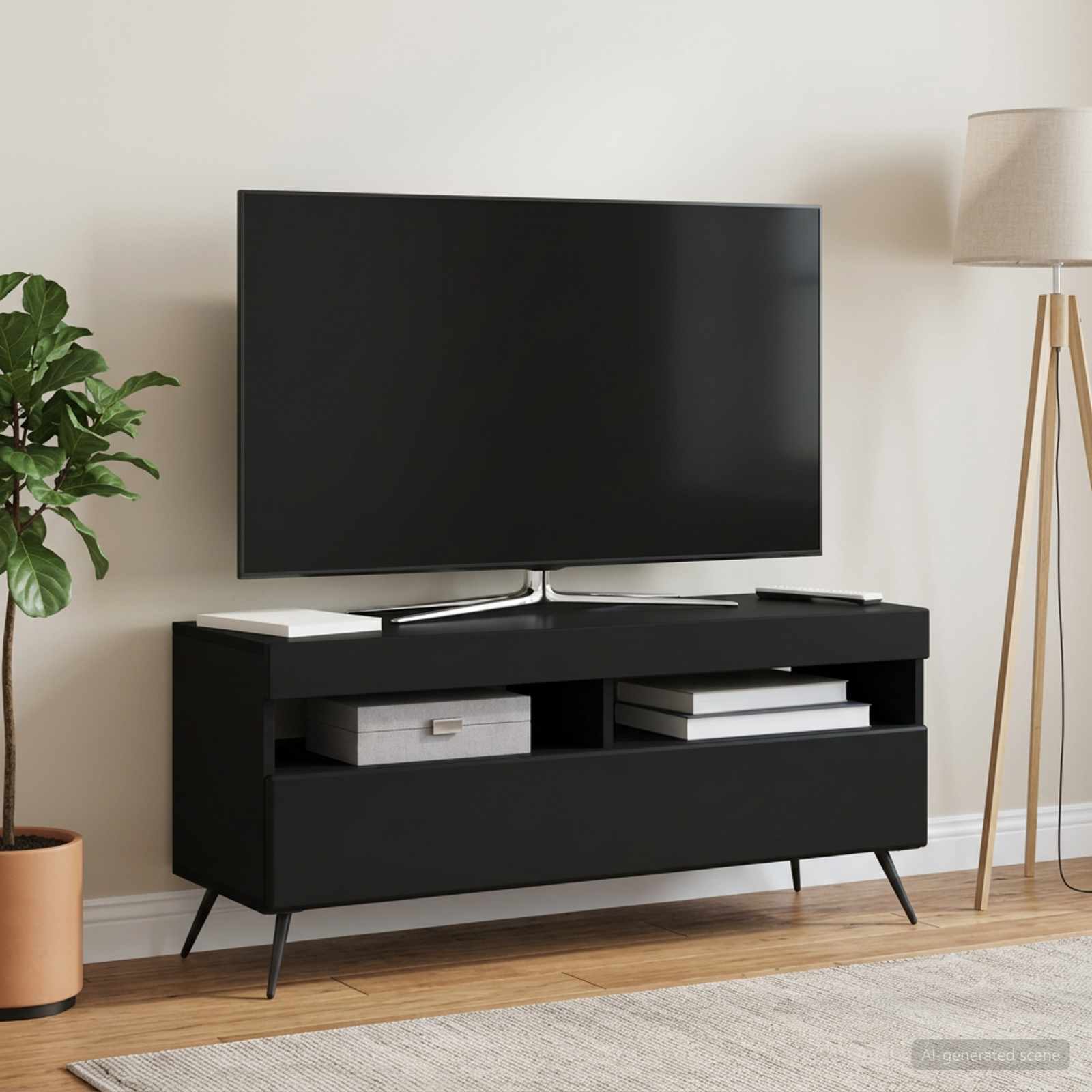 LED televizoriaus spintelė Juoda Apdirbta mediena