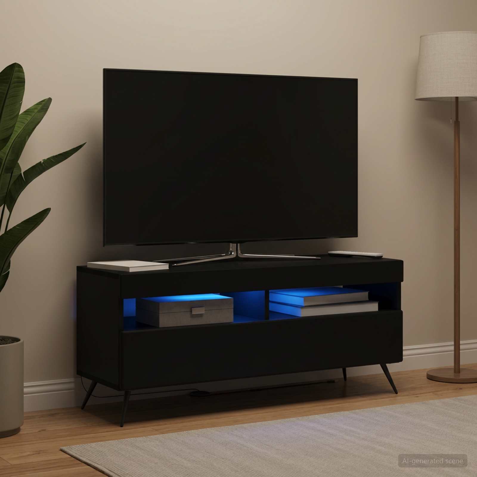 LED televizoriaus spintelė Juoda Apdirbta mediena