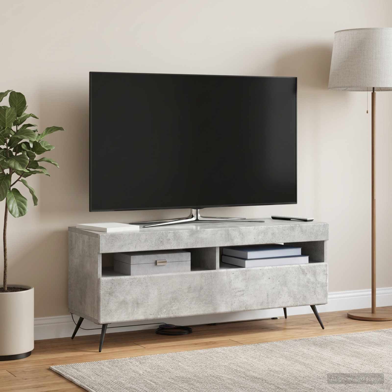 LED televizoriaus spintelė Betono pilka Apdirbta mediena