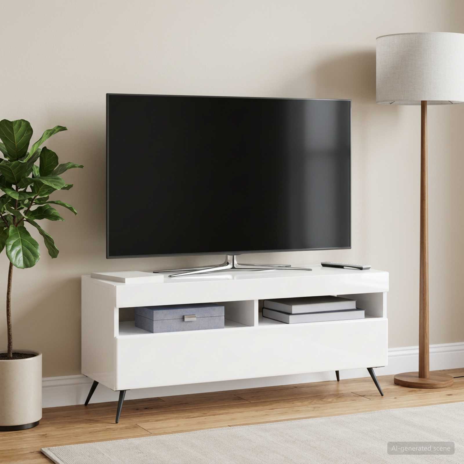 LED televizoriaus spintelė Itin blizgi balta Apdirbta mediena