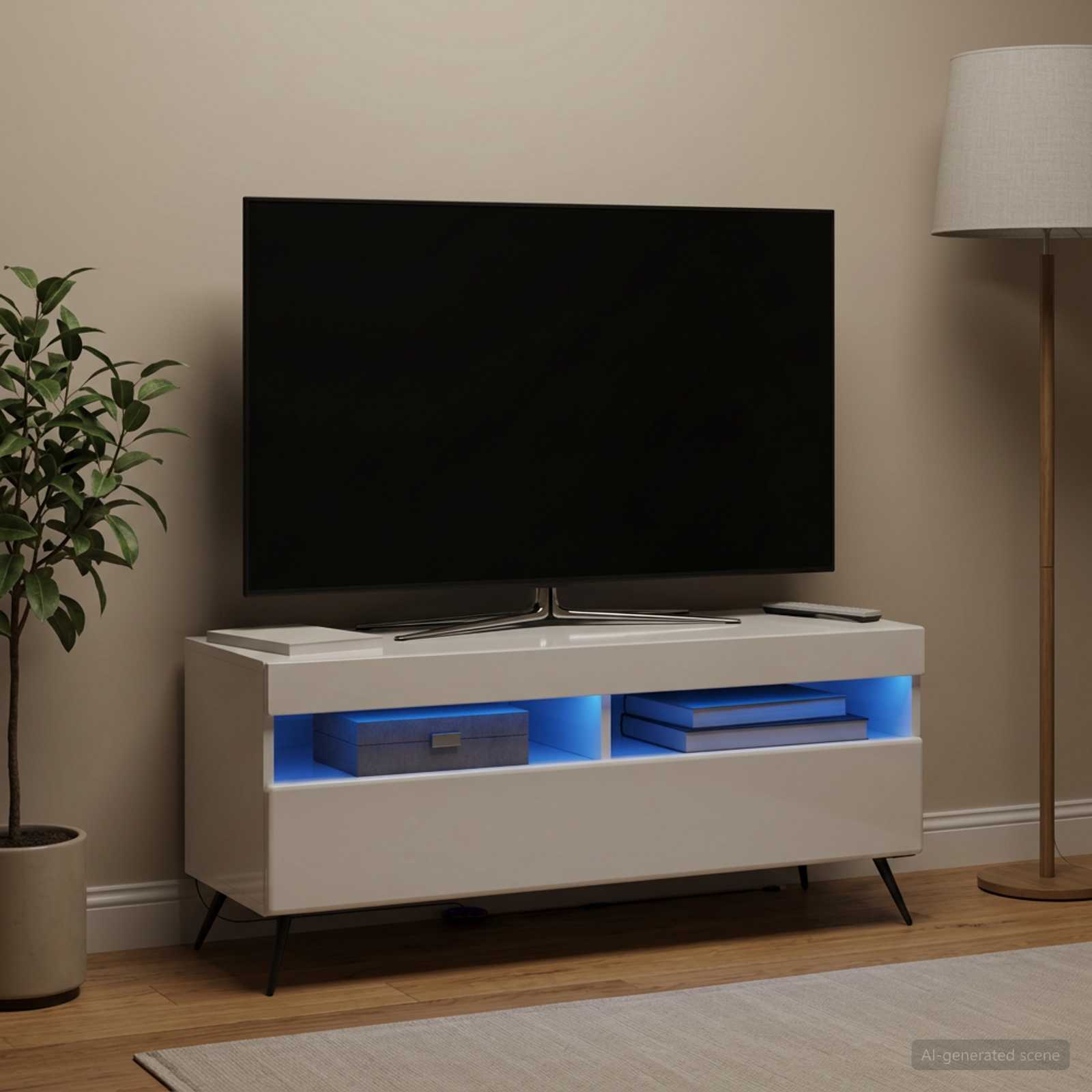 LED televizoriaus spintelė Itin blizgi balta Apdirbta mediena