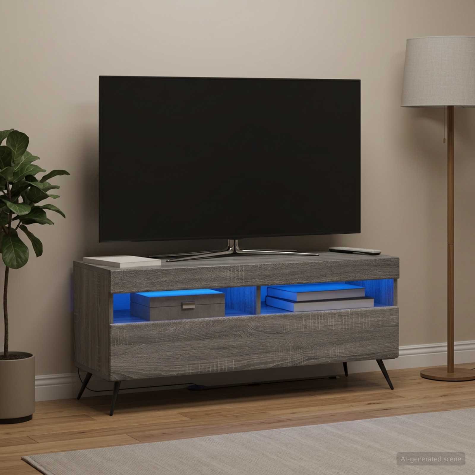 LED televizoriaus spintelė Pilka Sonoma Apdirbta mediena