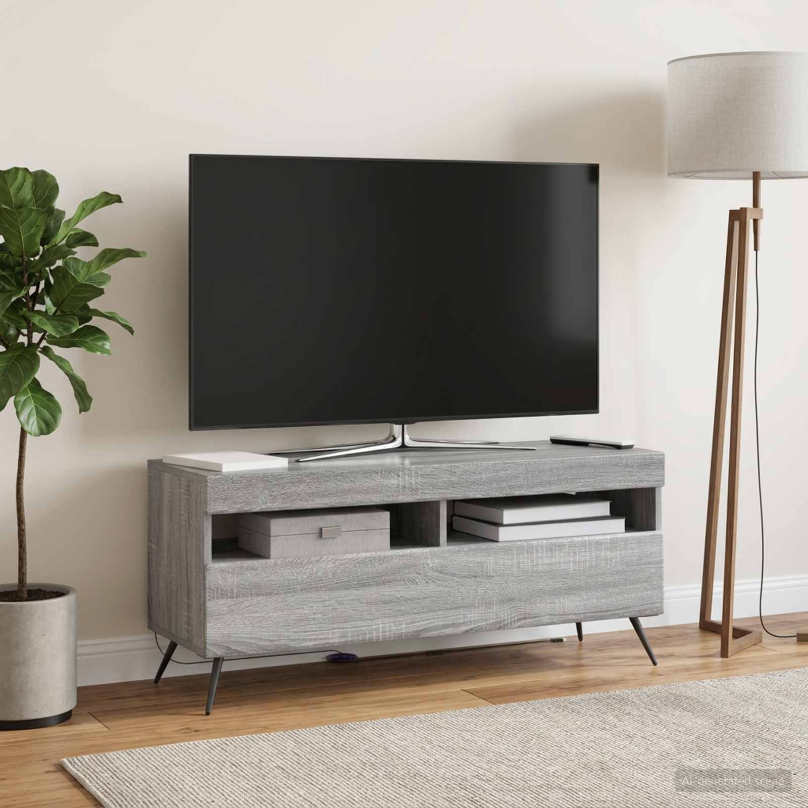 LED televizoriaus spintelė Pilka Sonoma Apdirbta mediena