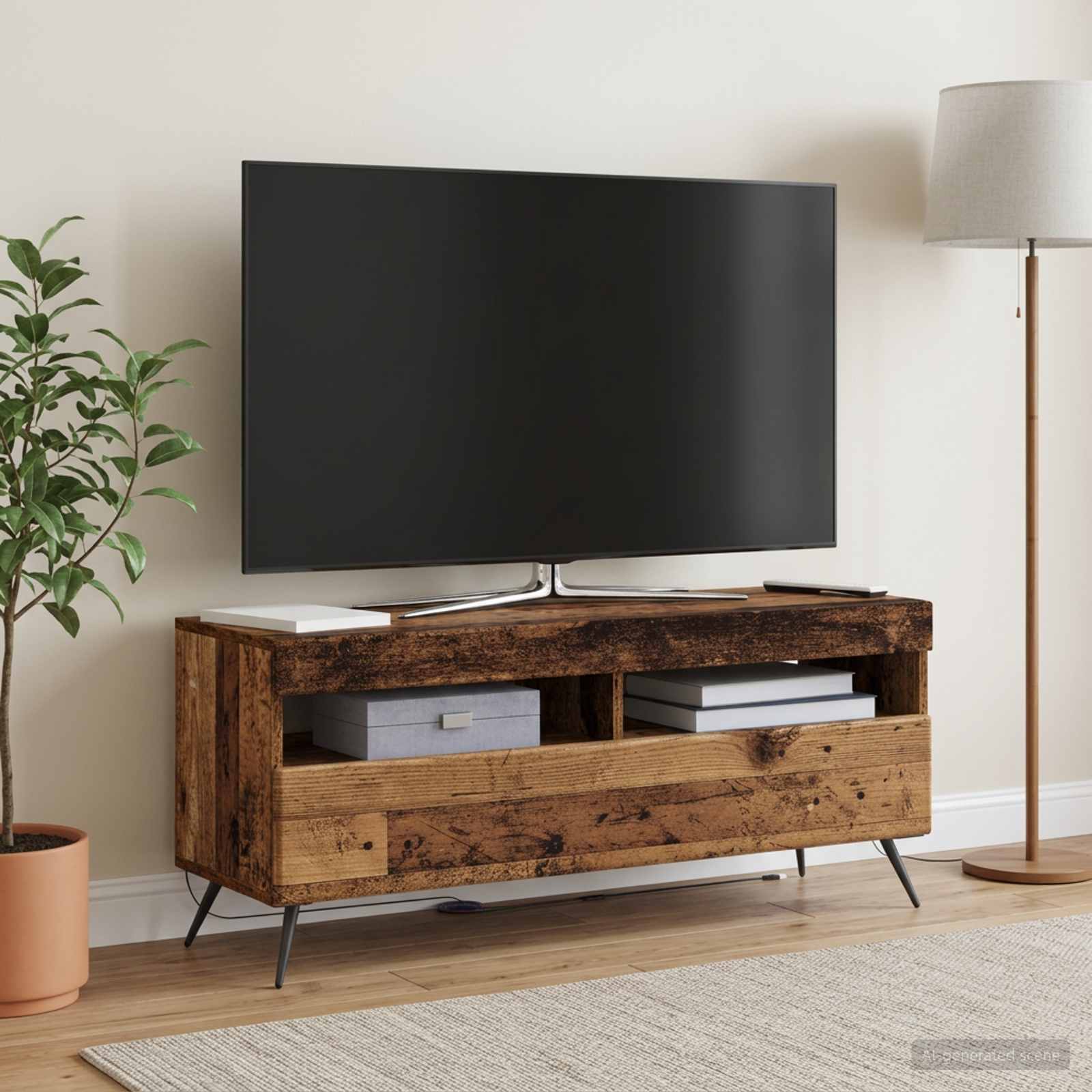 LED televizoriaus spintelė Sendintos medienos Apdirbta mediena