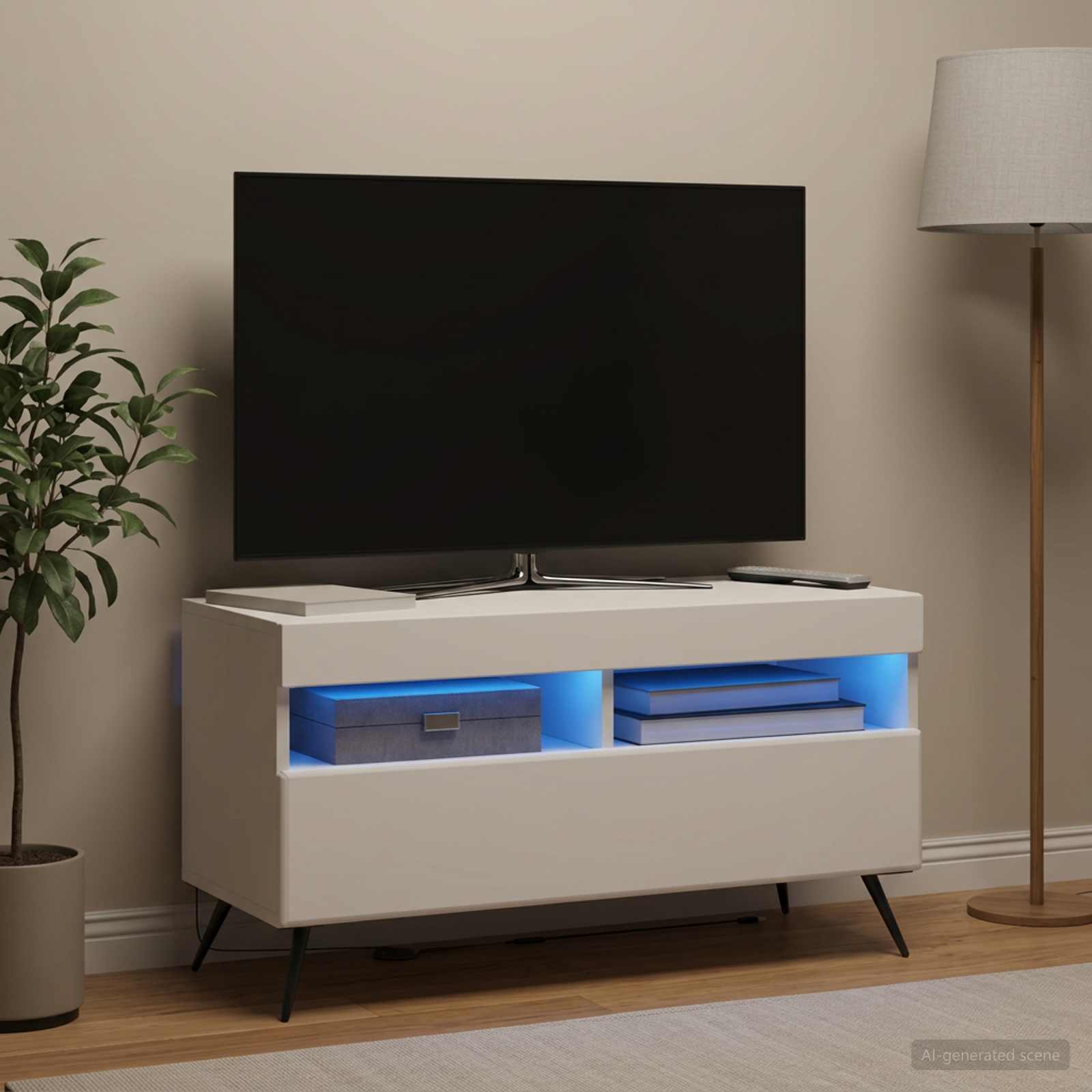 LED televizoriaus spintelė Balta Apdirbta mediena