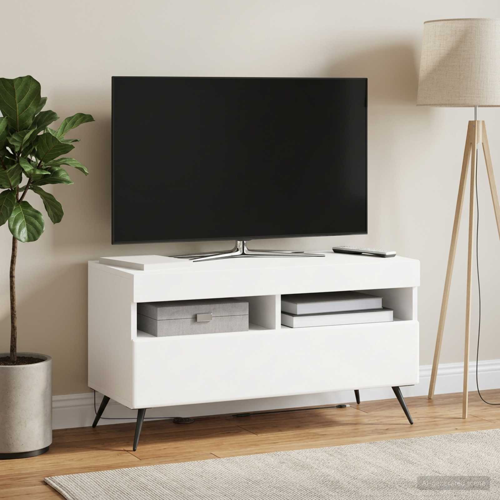 LED televizoriaus spintelė Balta Apdirbta mediena
