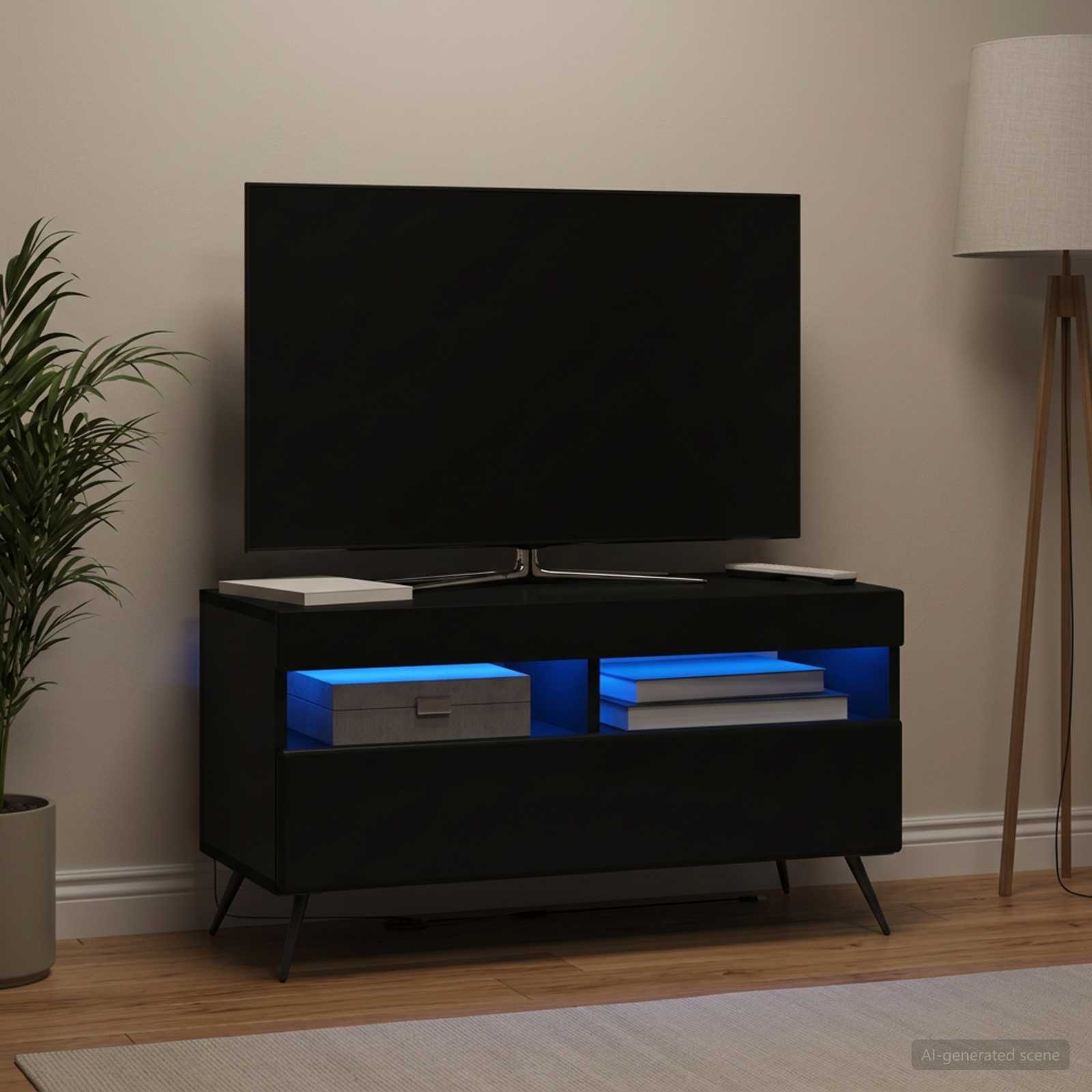 LED televizoriaus spintelė Juoda Apdirbta mediena