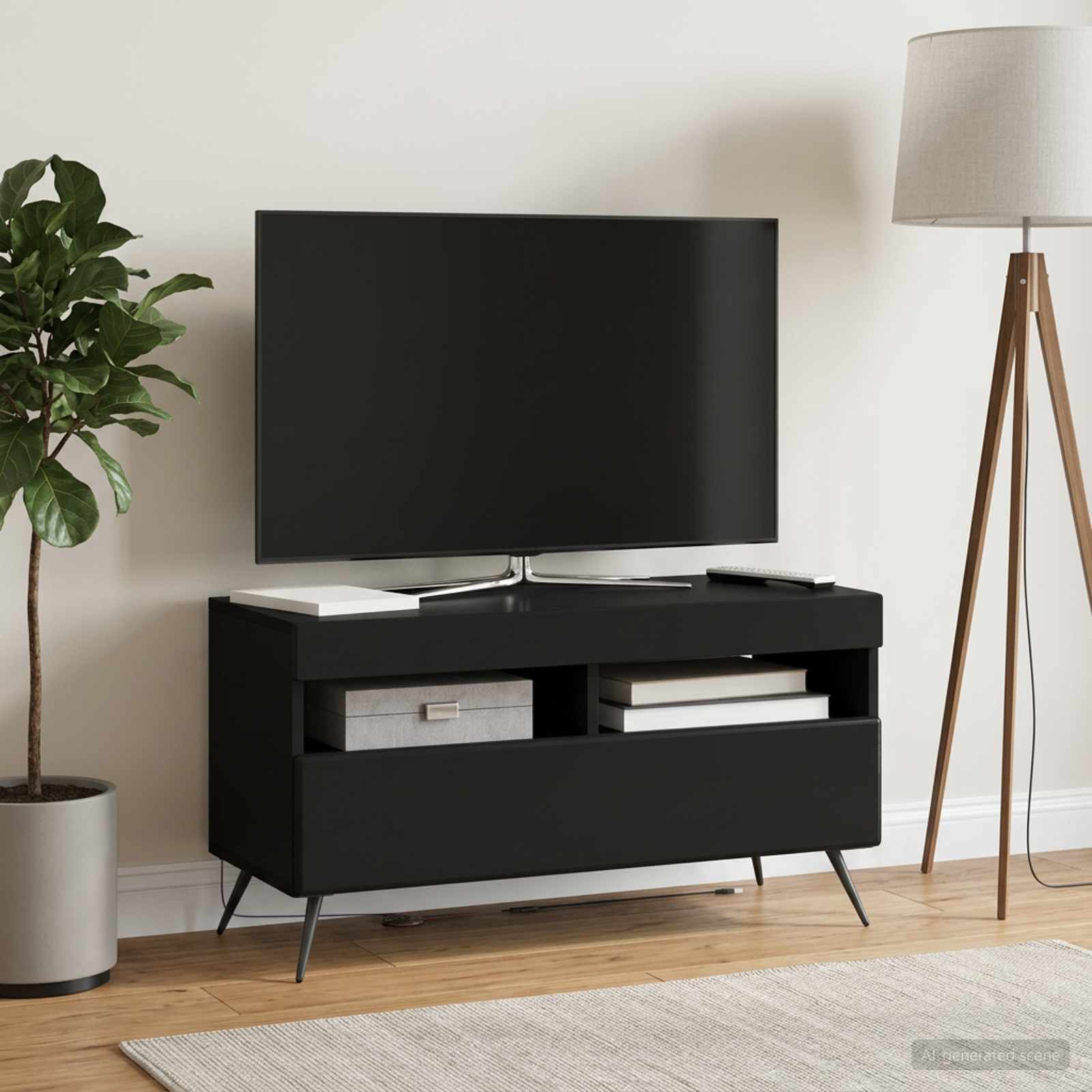 LED televizoriaus spintelė Juoda Apdirbta mediena