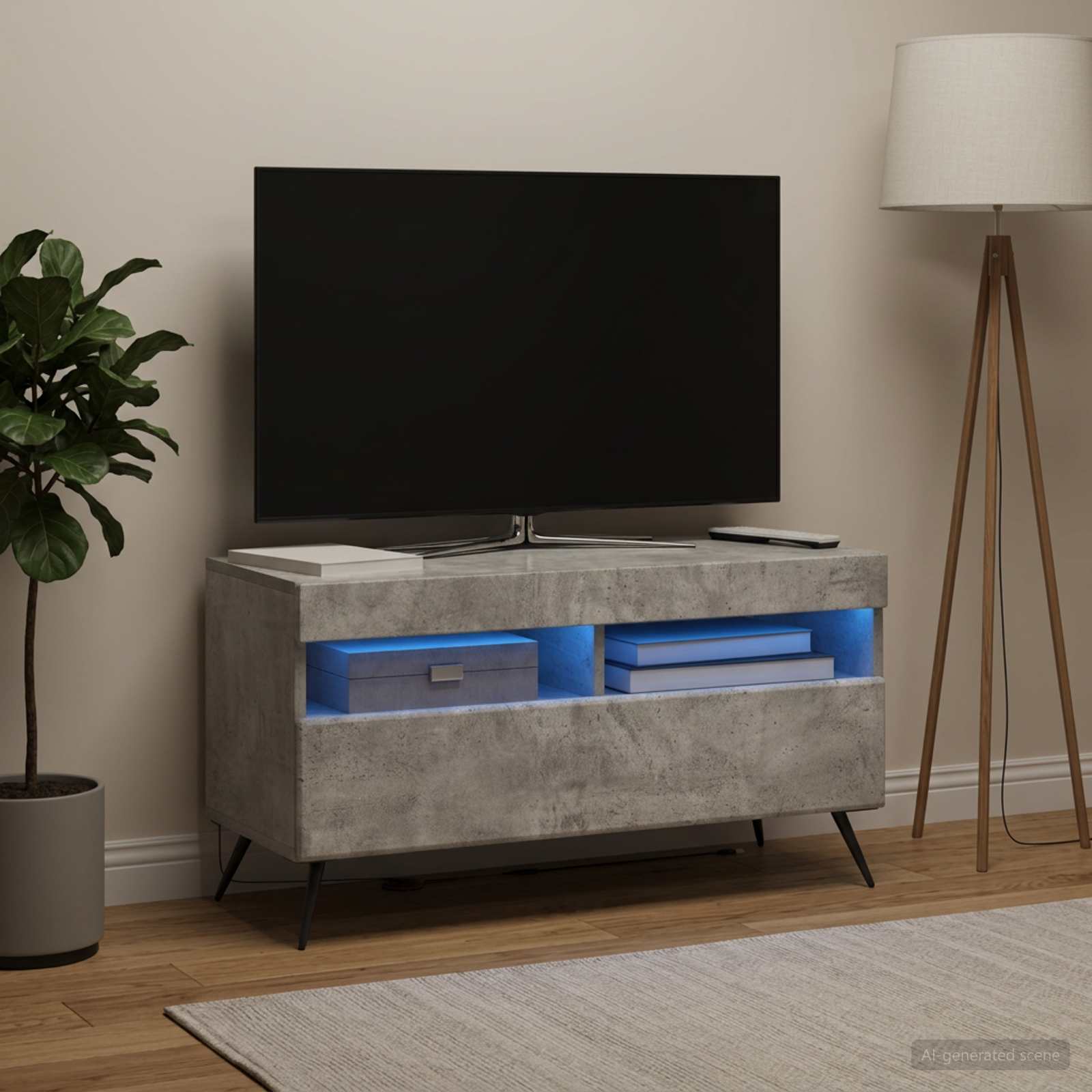LED televizoriaus spintelė Betono pilka Apdirbta mediena