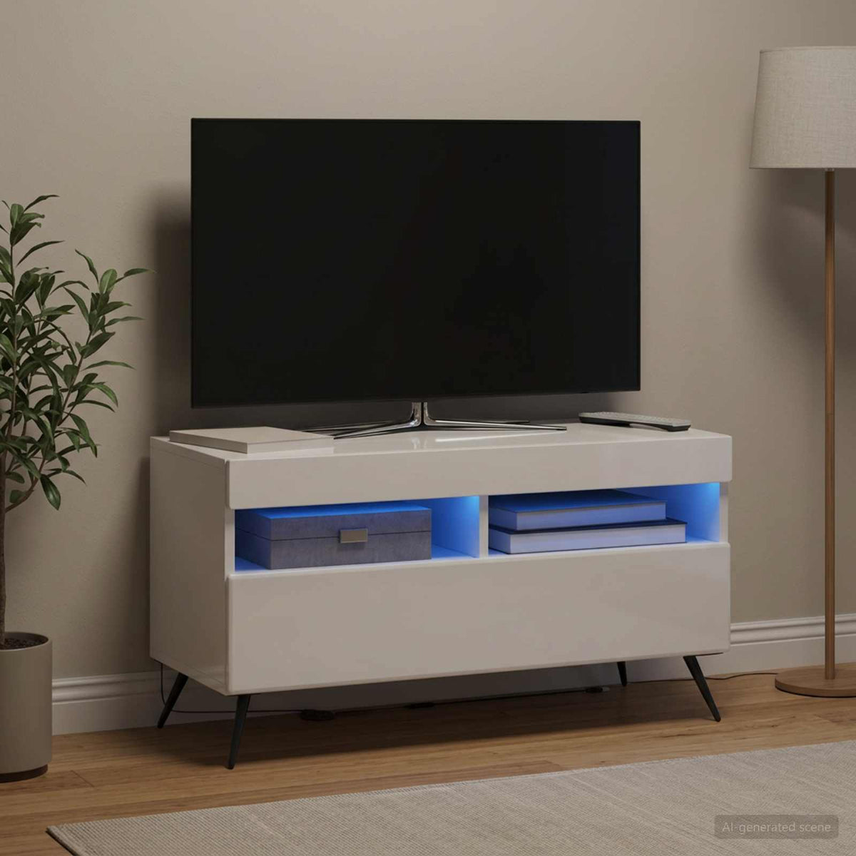 LED televizoriaus spintelė BREDA Itin blizgi balta