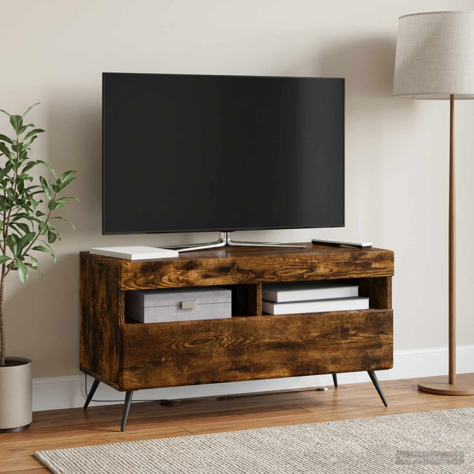 LED televizoriaus spintelė Dūminio ąžuolo Apdirbta mediena