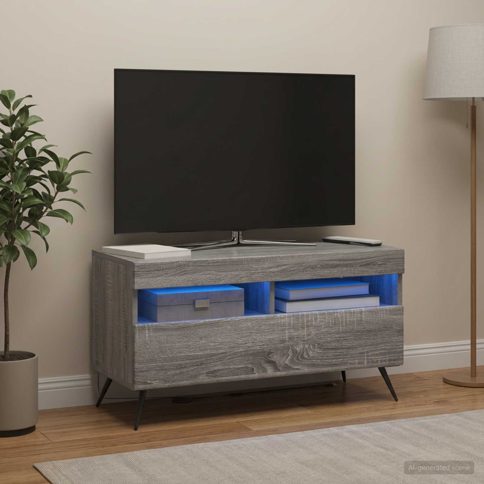 LED televizoriaus spintelė Pilka Sonoma Apdirbta mediena