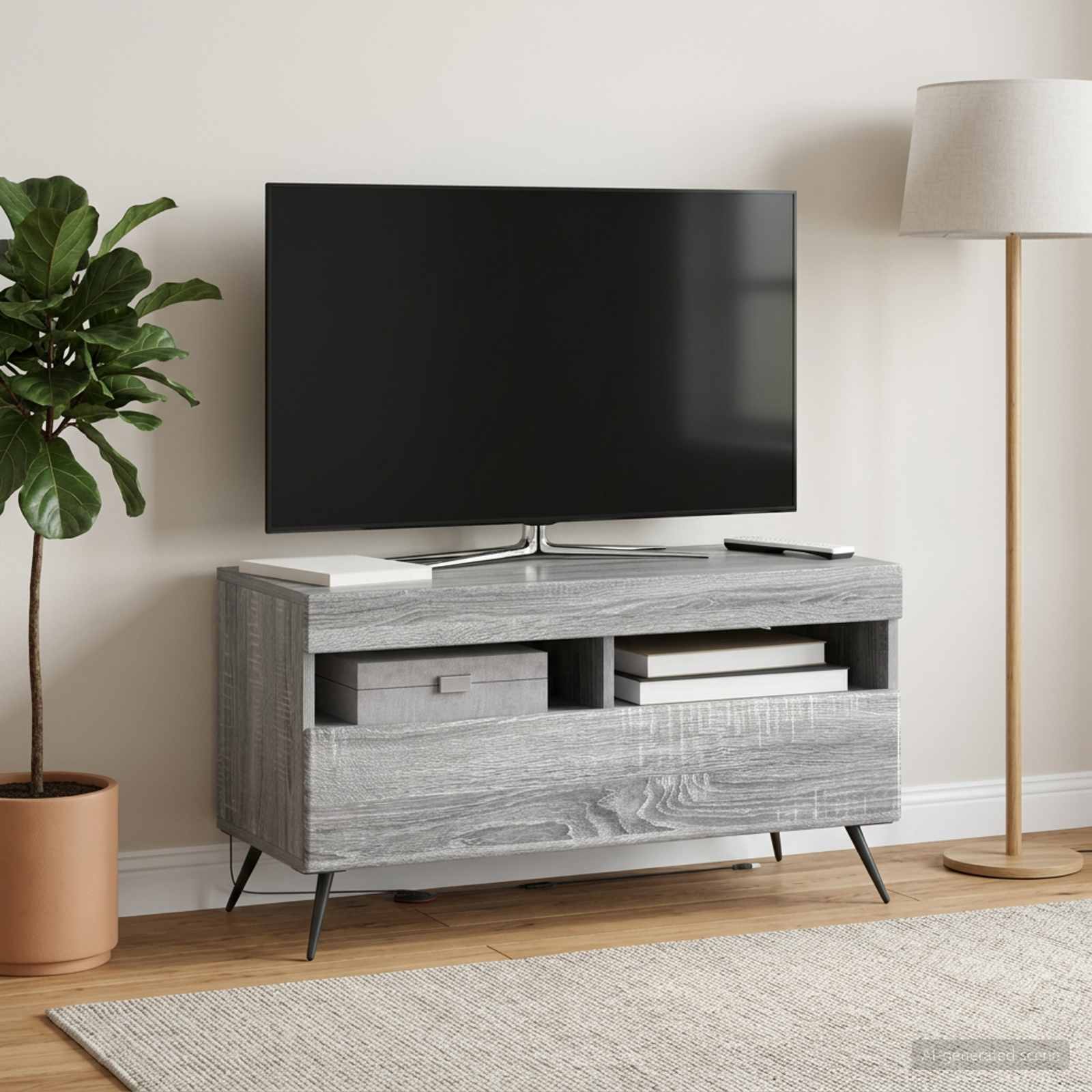 LED televizoriaus spintelė Pilka Sonoma Apdirbta mediena