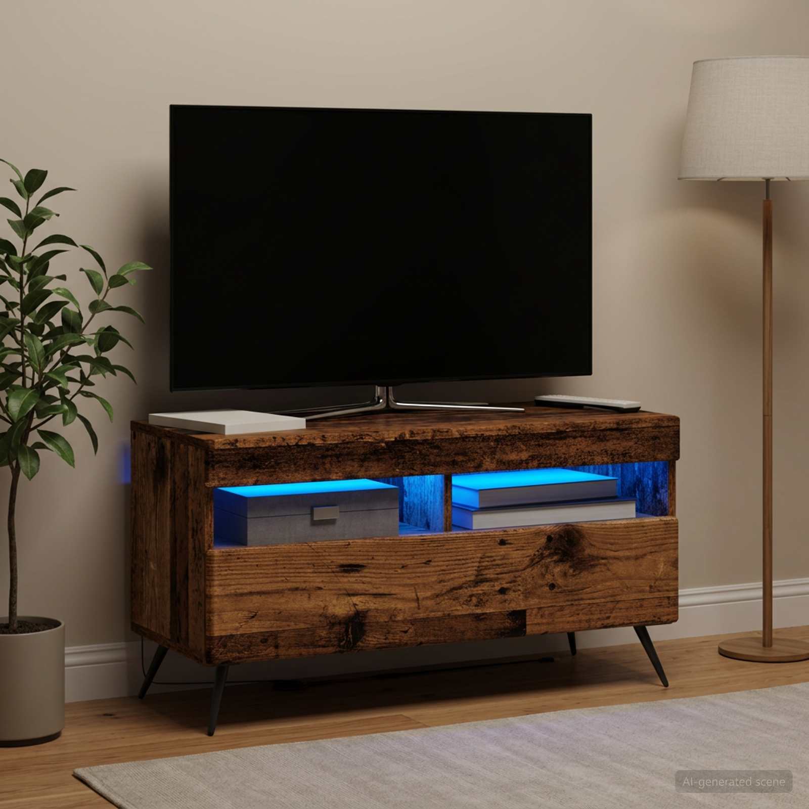 LED televizoriaus spintelė Sendintos medienos Apdirbta mediena