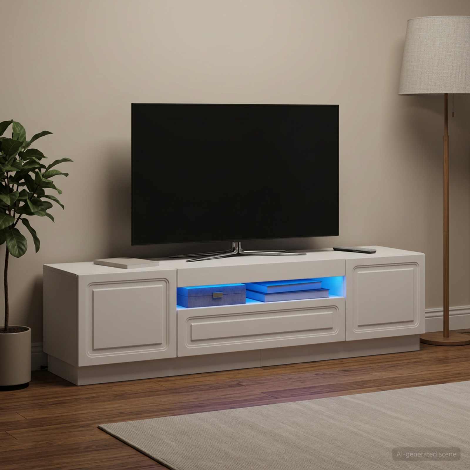 LED televizoriaus spintelė Balta Apdirbta mediena