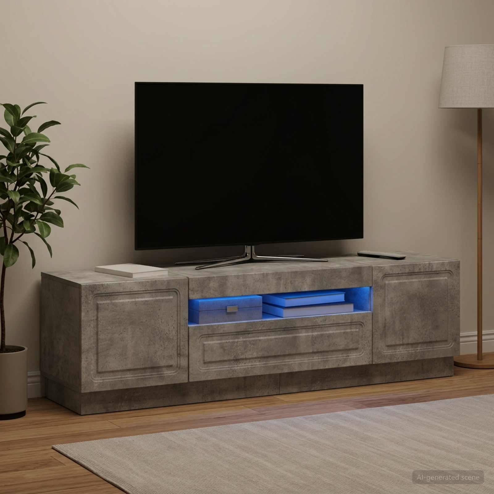 LED televizoriaus spintelė Betono pilka Apdirbta mediena