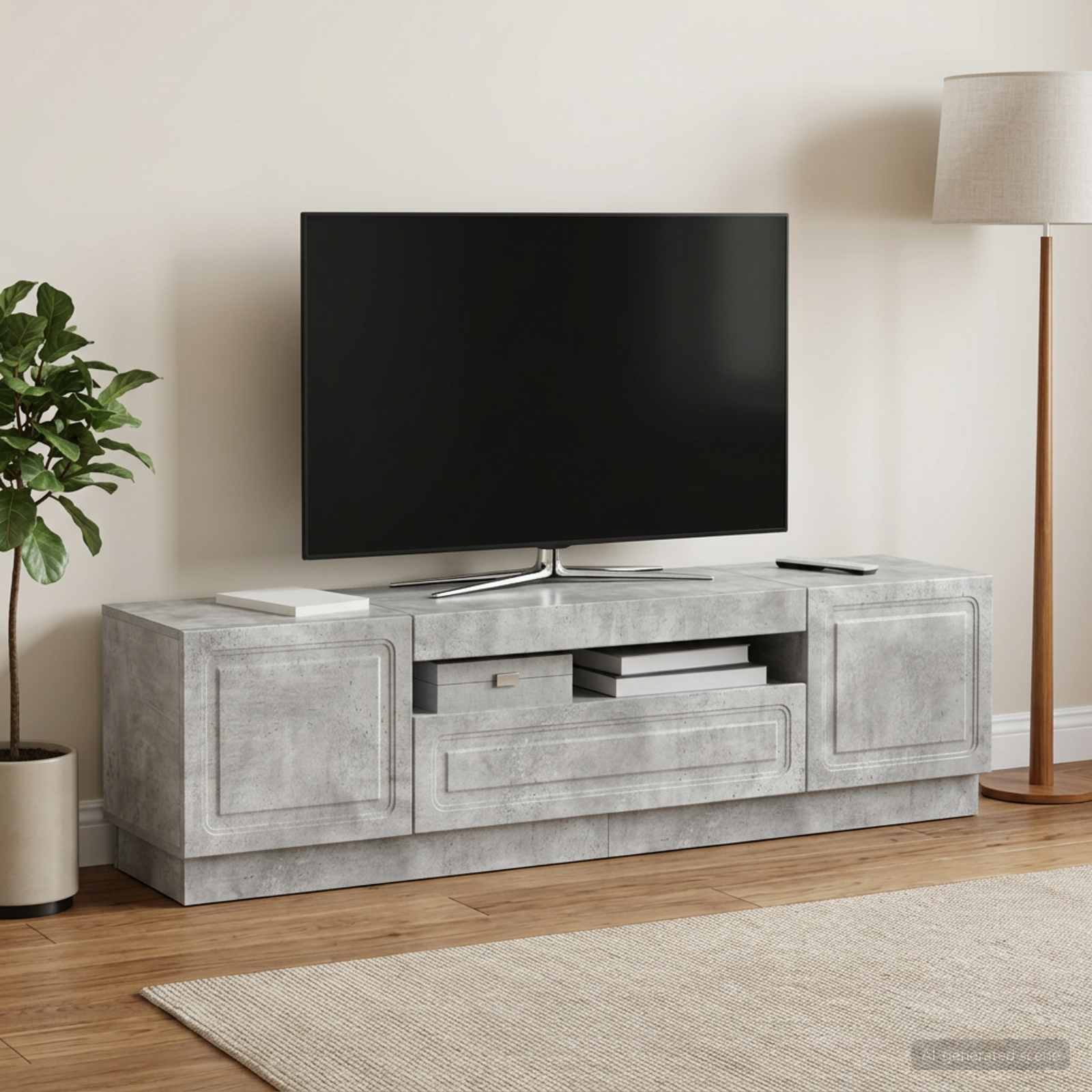 LED televizoriaus spintelė Betono pilka Apdirbta mediena