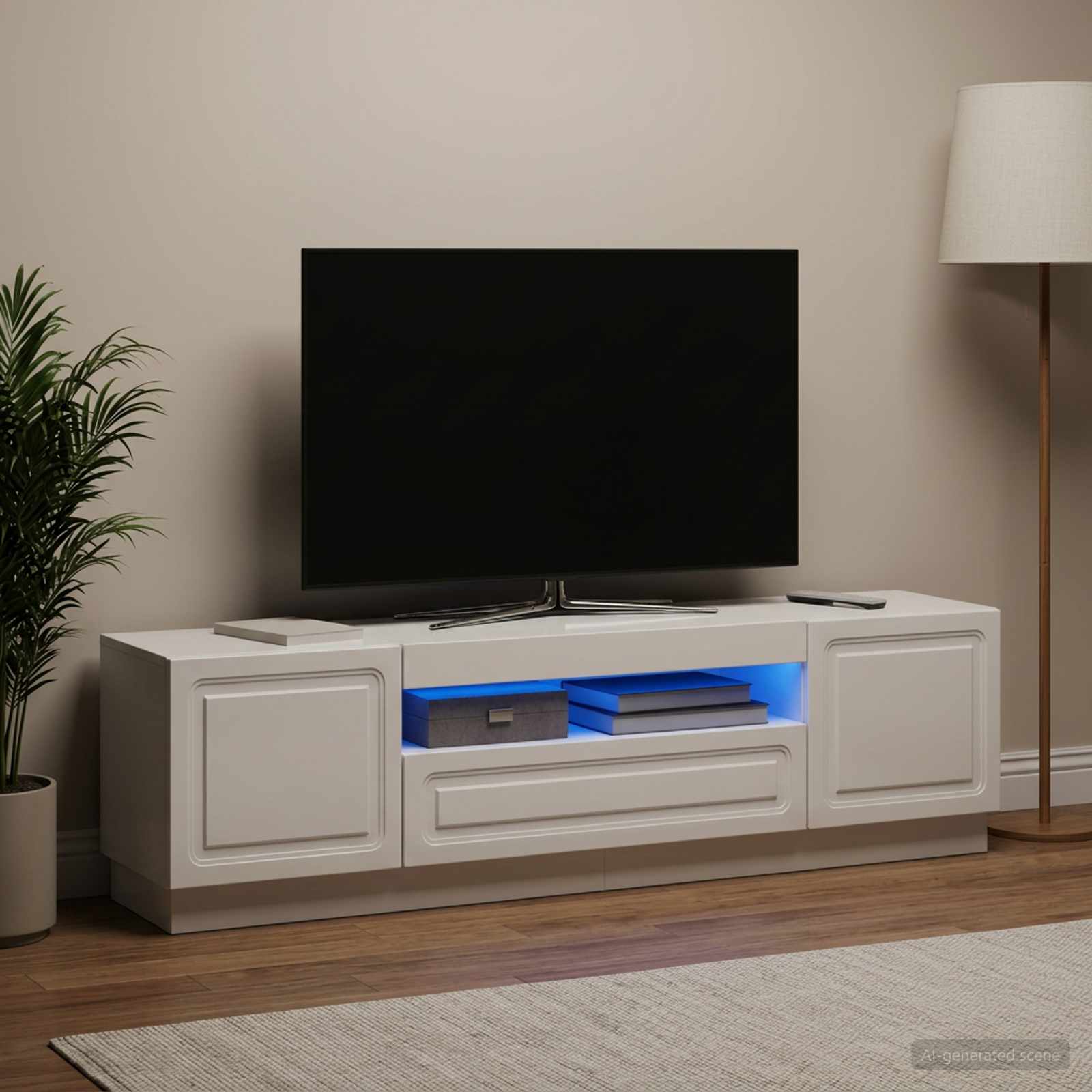 LED televizoriaus spintelė Itin blizgi balta Apdirbta mediena
