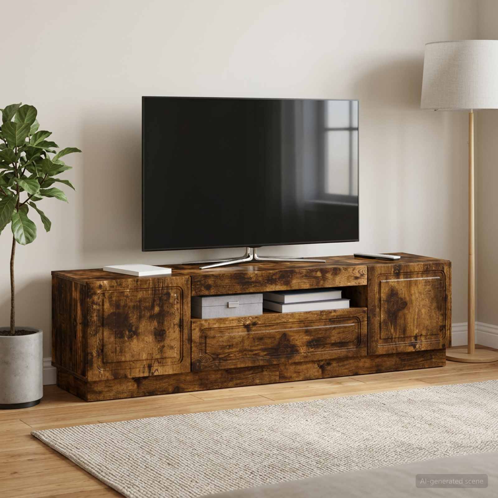 LED televizoriaus spintelė Dūminio ąžuolo Apdirbta mediena