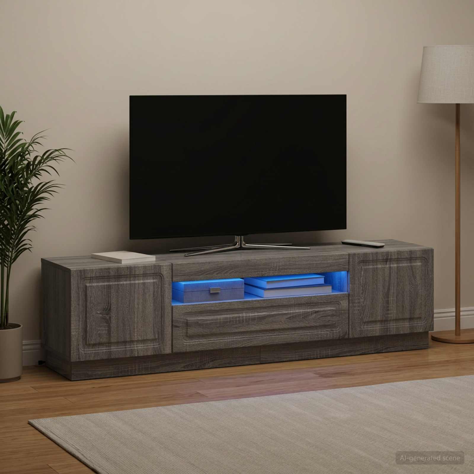 LED televizoriaus spintelė Pilka Sonoma Apdirbta mediena