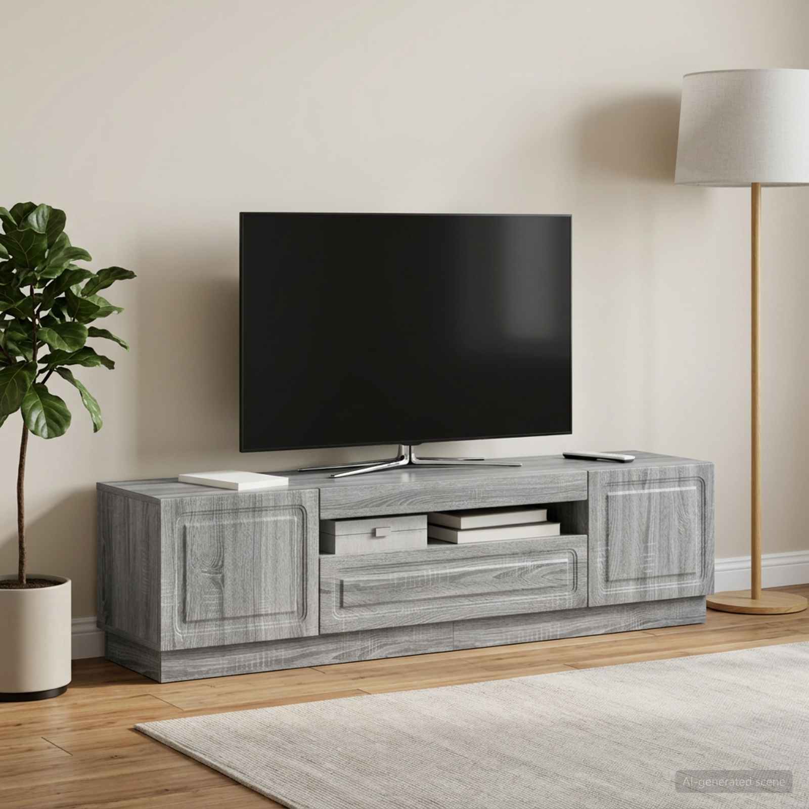 LED televizoriaus spintelė Pilka Sonoma Apdirbta mediena