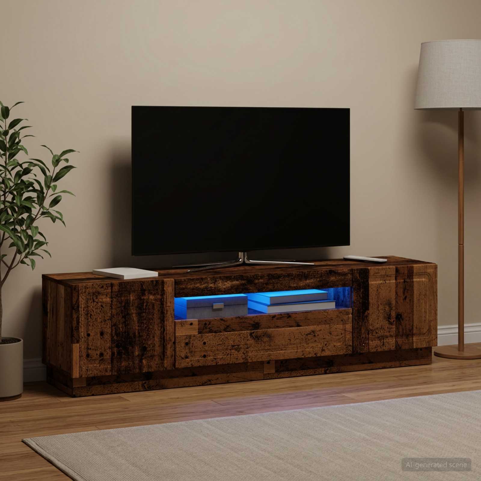 LED televizoriaus spintelė Sendintos medienos Apdirbta mediena