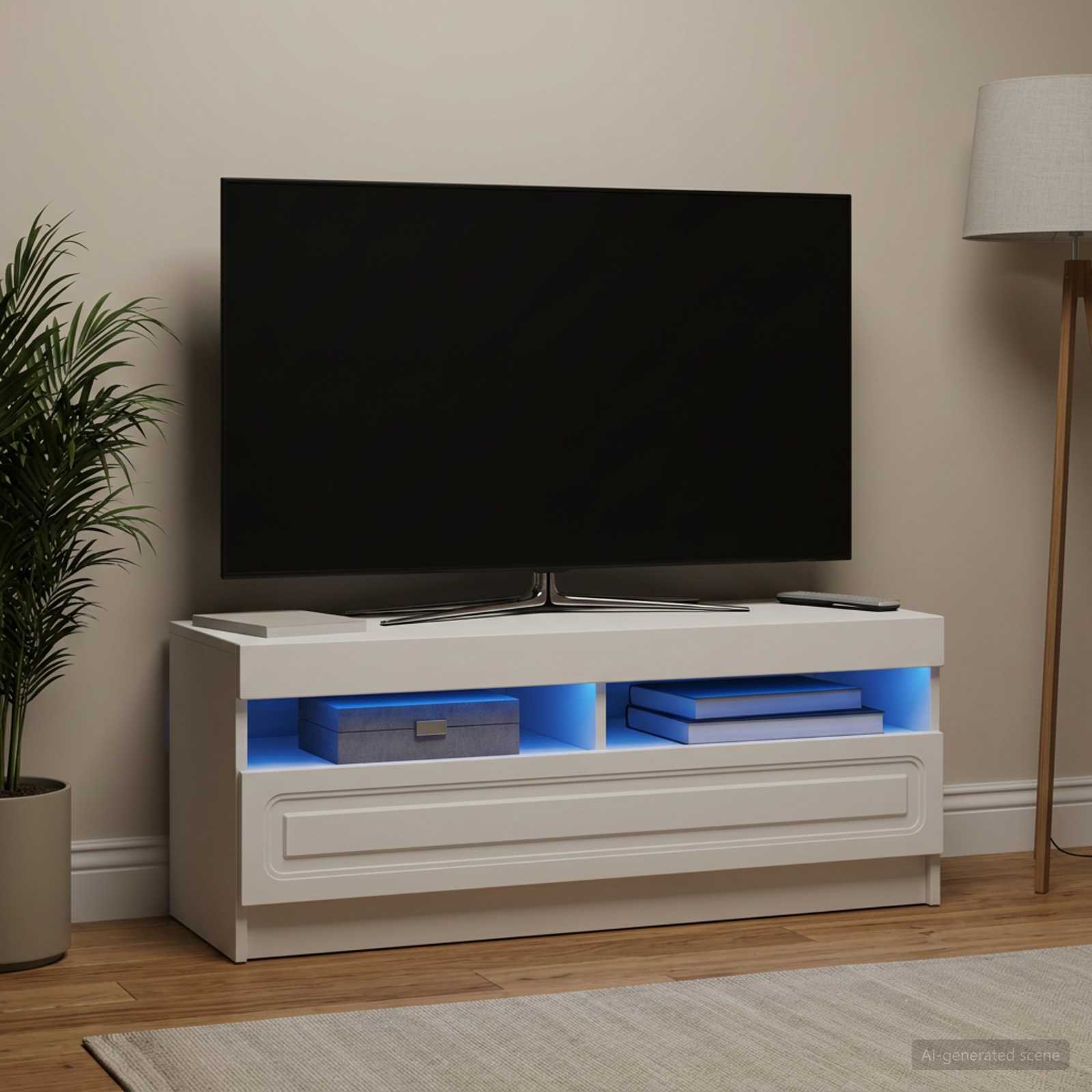 LED televizoriaus spintelė Balta Apdirbta mediena