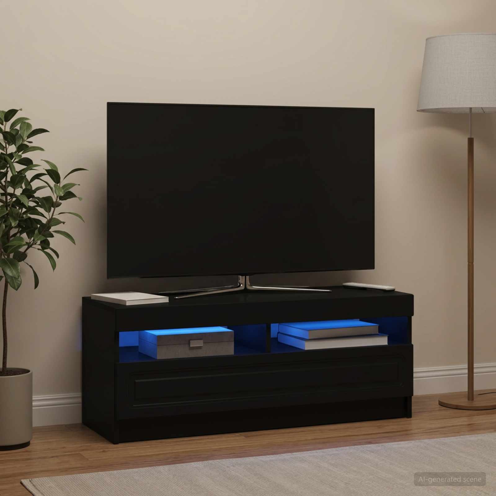 LED televizoriaus spintelė Juoda Apdirbta mediena