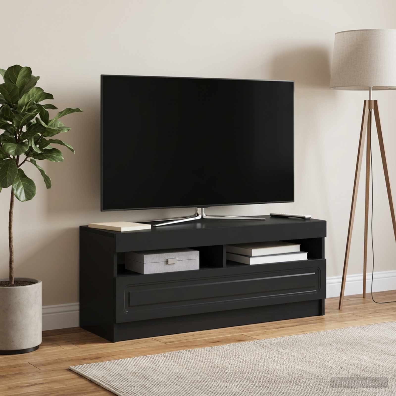 LED televizoriaus spintelė Juoda Apdirbta mediena