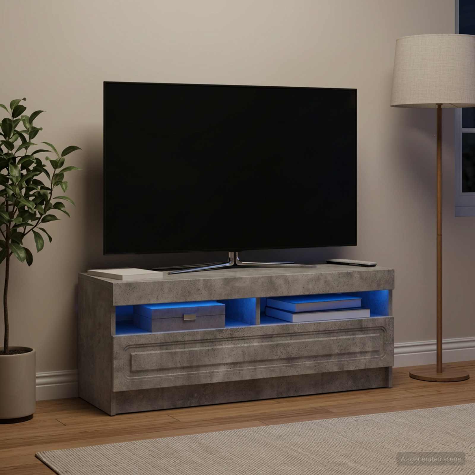 LED televizoriaus spintelė Betono pilka Apdirbta mediena