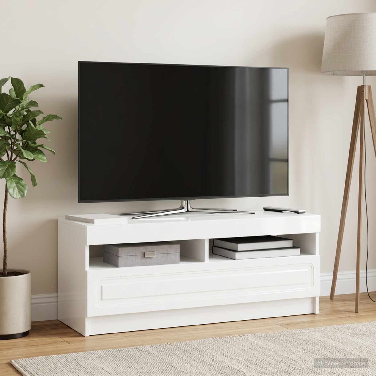LED televizoriaus spintelė Itin blizgi balta Apdirbta mediena