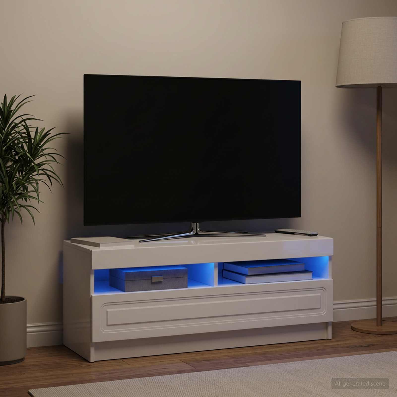 LED televizoriaus spintelė Itin blizgi balta Apdirbta mediena