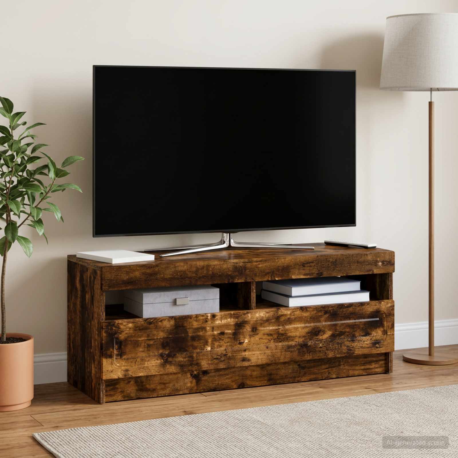 LED televizoriaus spintelė Dūminio ąžuolo Apdirbta mediena