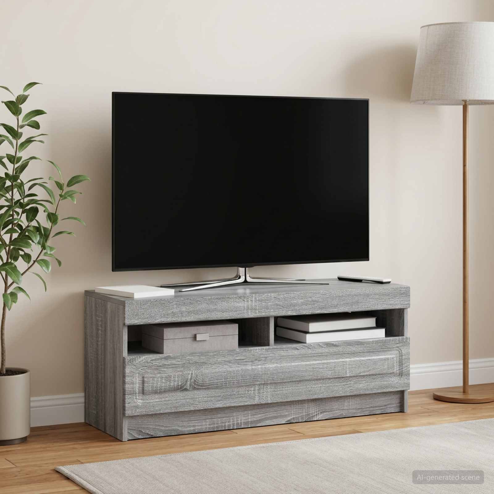 LED televizoriaus spintelė Pilka Sonoma Apdirbta mediena