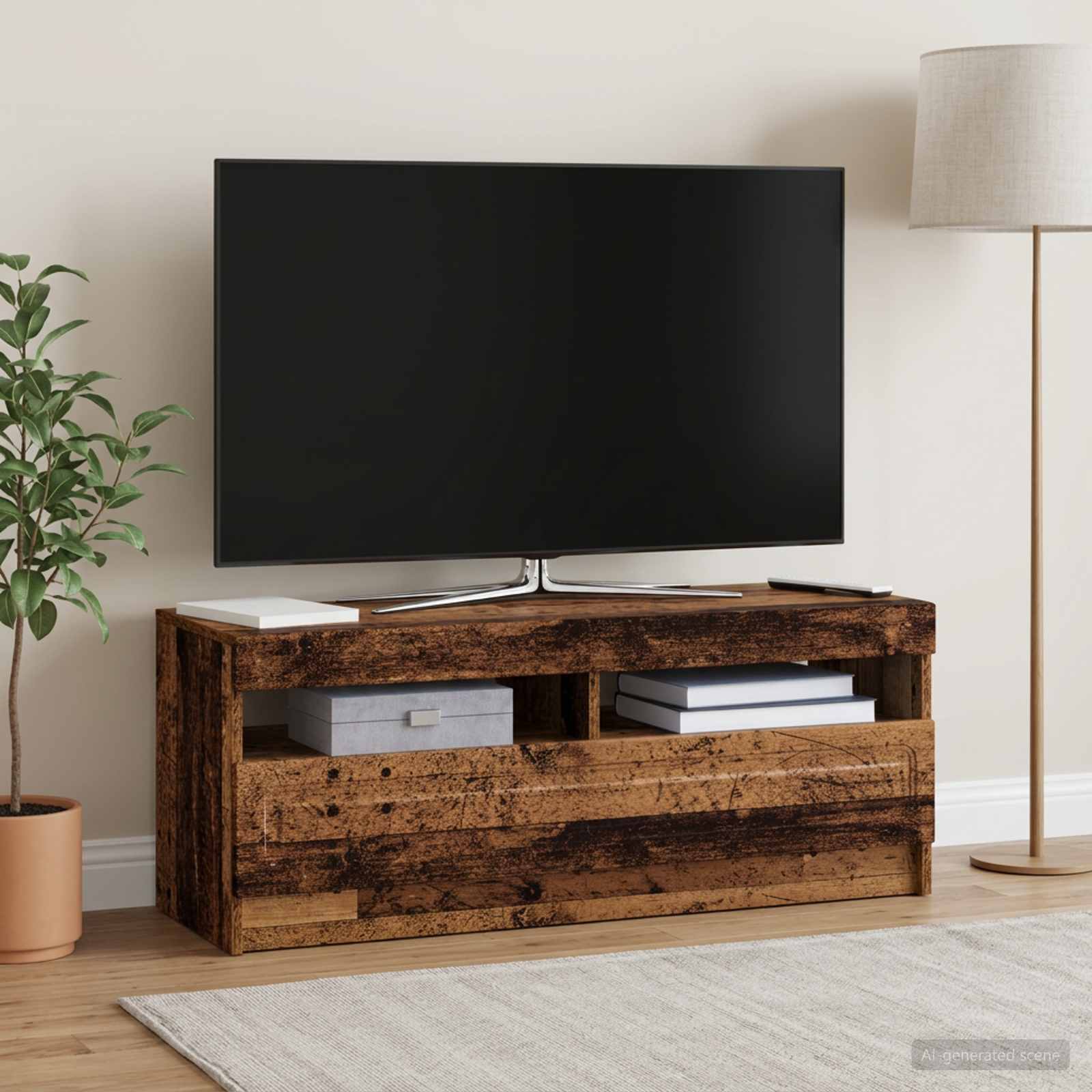 LED televizoriaus spintelė Sendintos medienos Apdirbta mediena