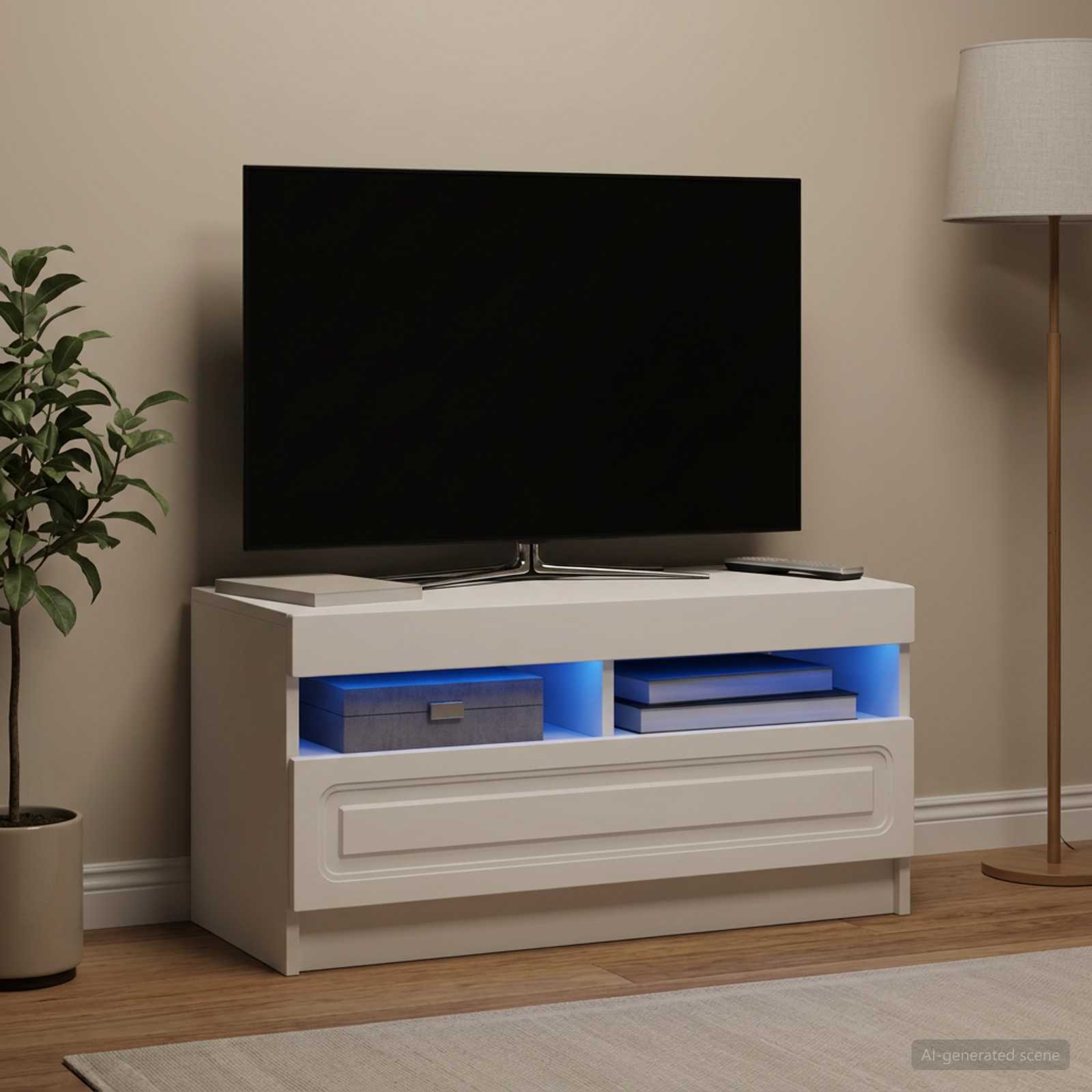 LED televizoriaus spintelė Balta Apdirbta mediena