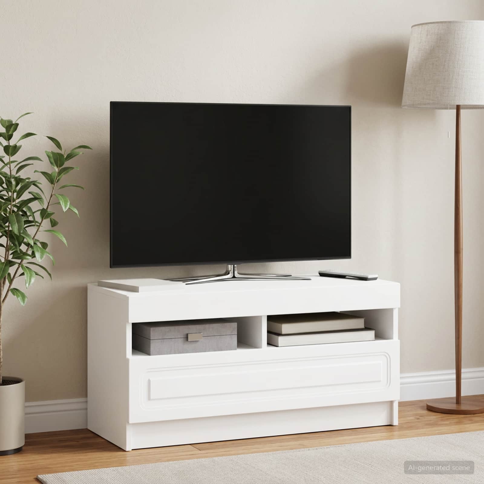 LED televizoriaus spintelė Balta Apdirbta mediena