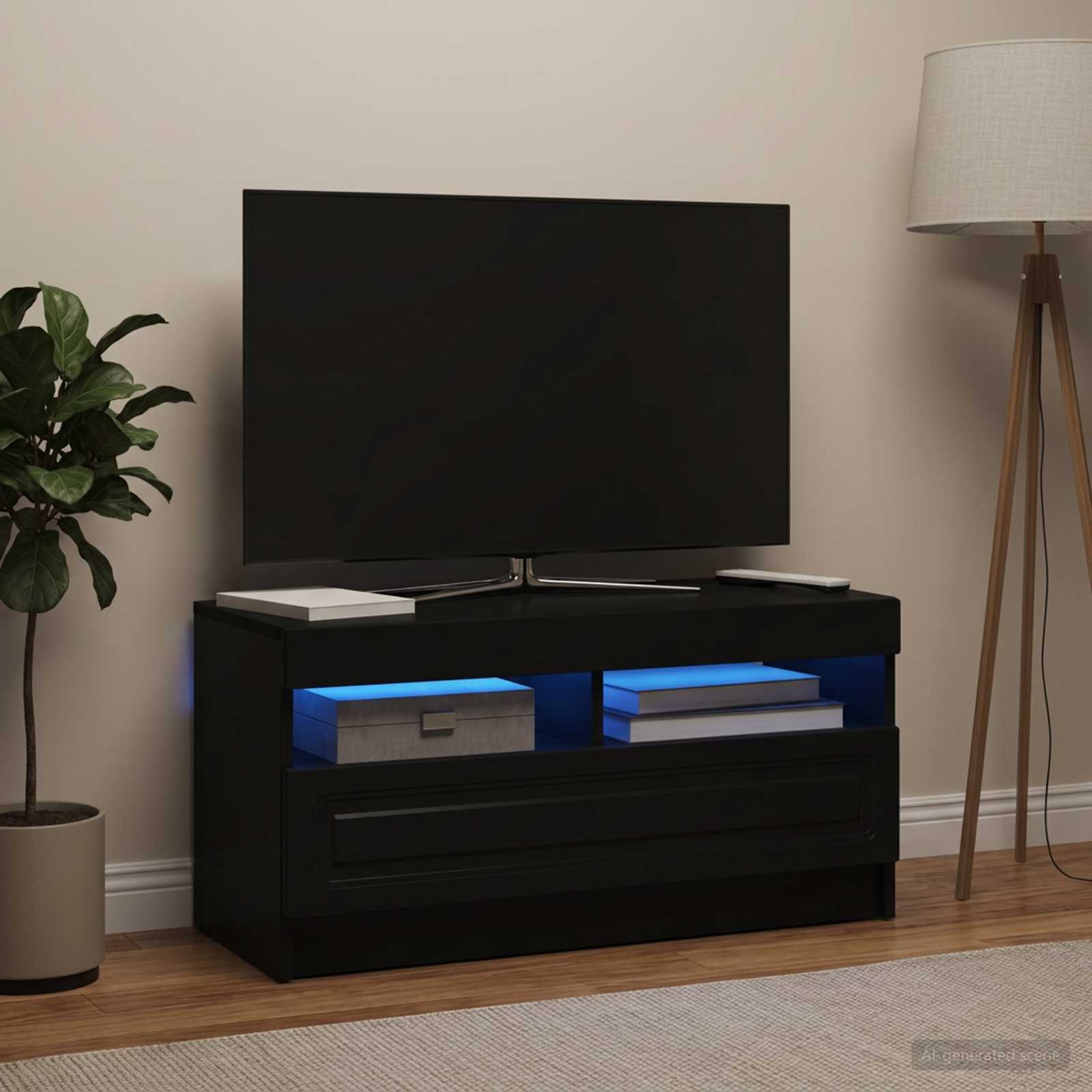 LED televizoriaus spintelė Juoda Apdirbta mediena