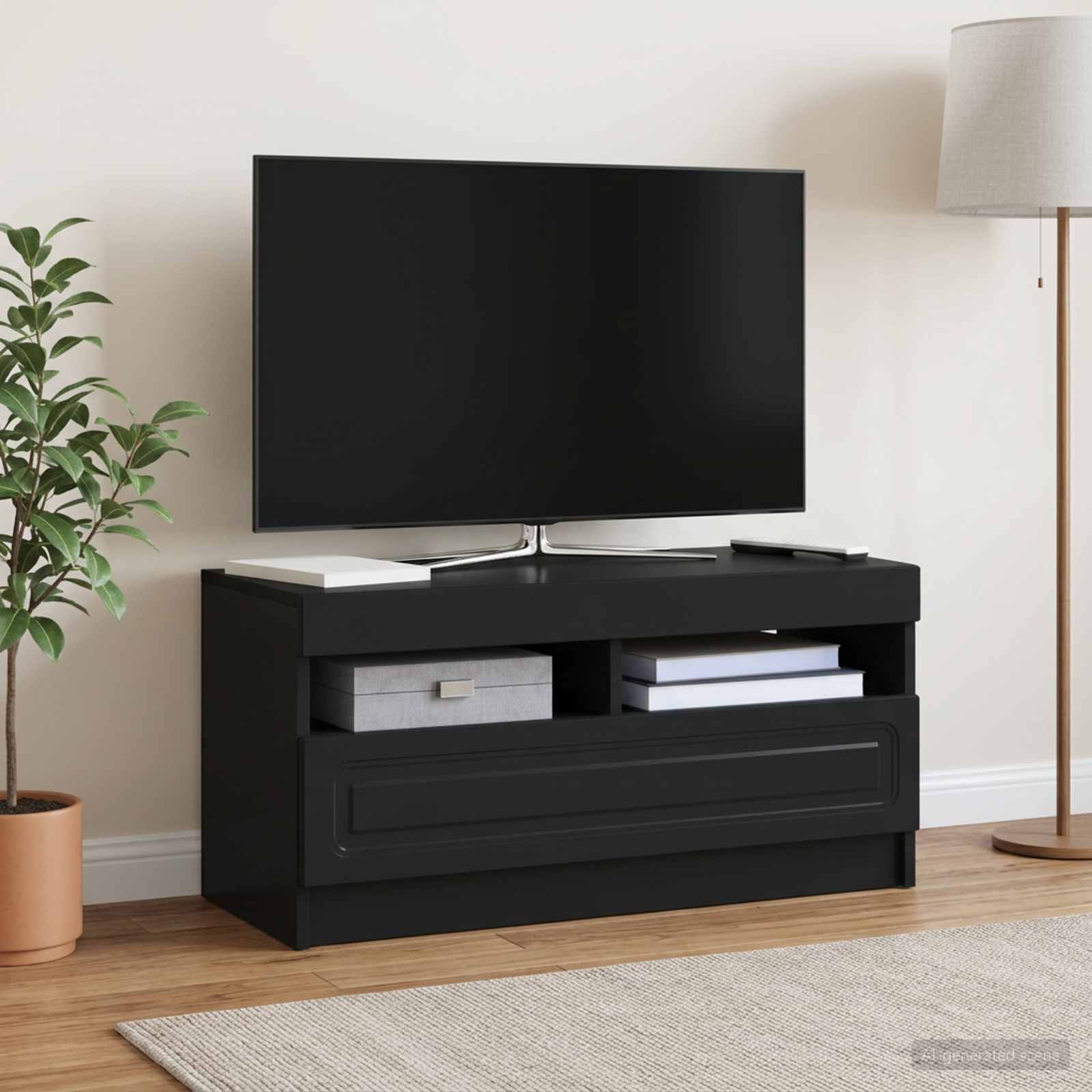 LED televizoriaus spintelė Juoda Apdirbta mediena