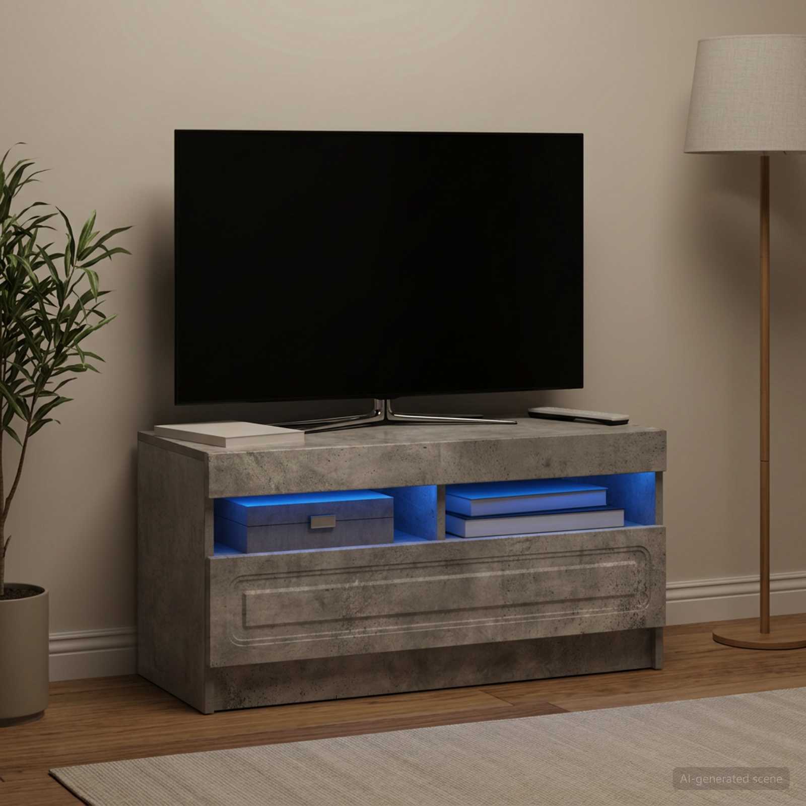 LED televizoriaus spintelė Betono pilka Apdirbta mediena