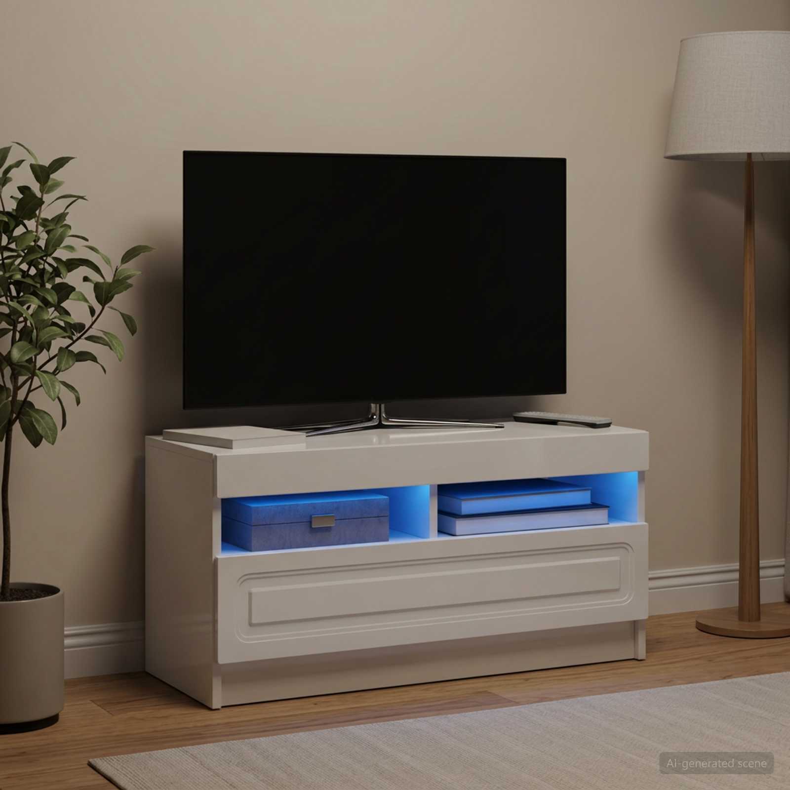 LED televizoriaus spintelė Itin blizgi balta Apdirbta mediena