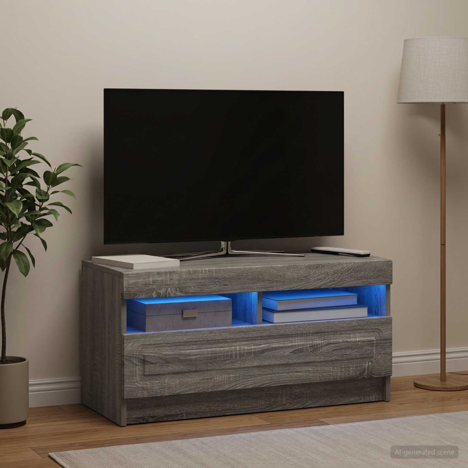 LED televizoriaus spintelė Pilka Sonoma Apdirbta mediena