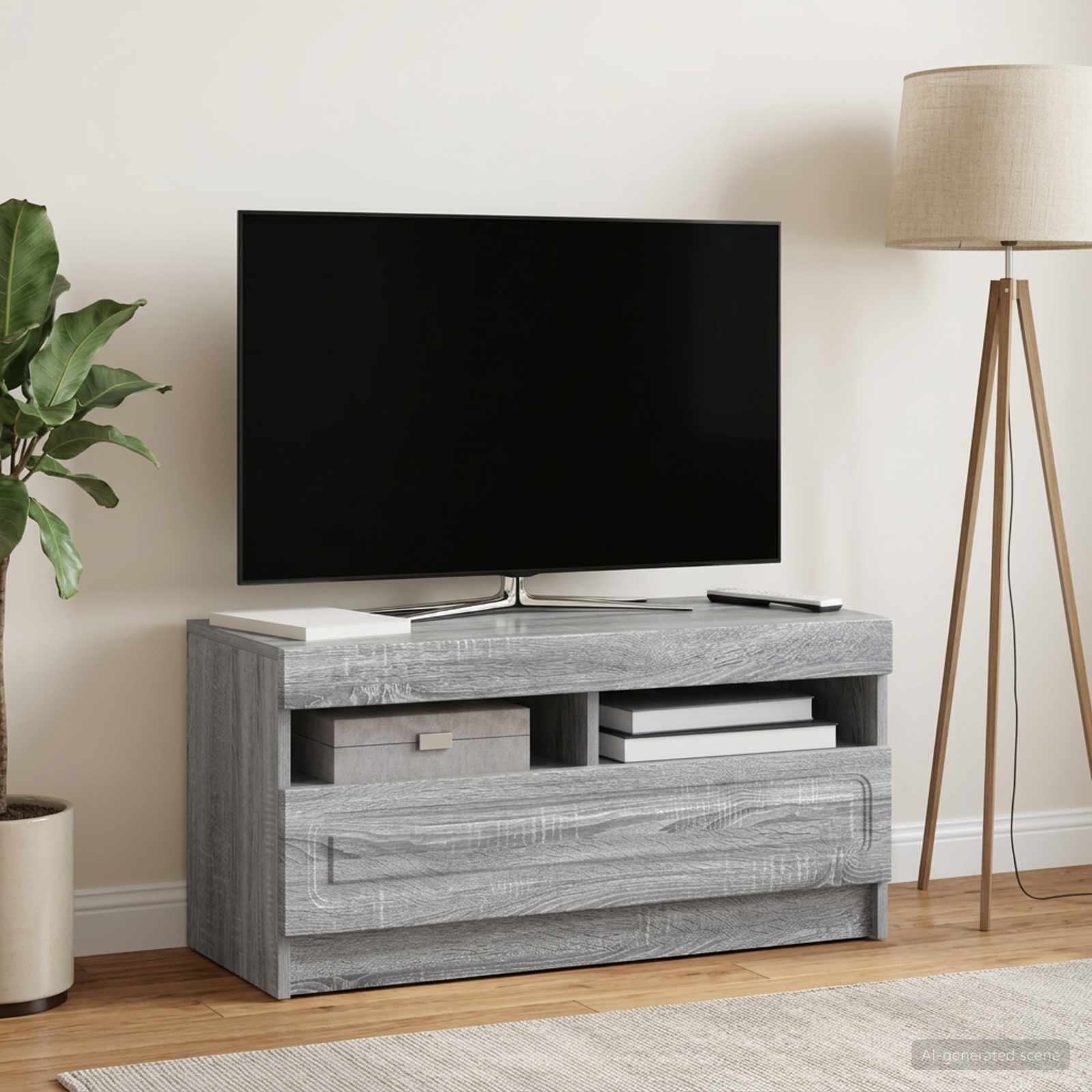 LED televizoriaus spintelė Pilka Sonoma Apdirbta mediena