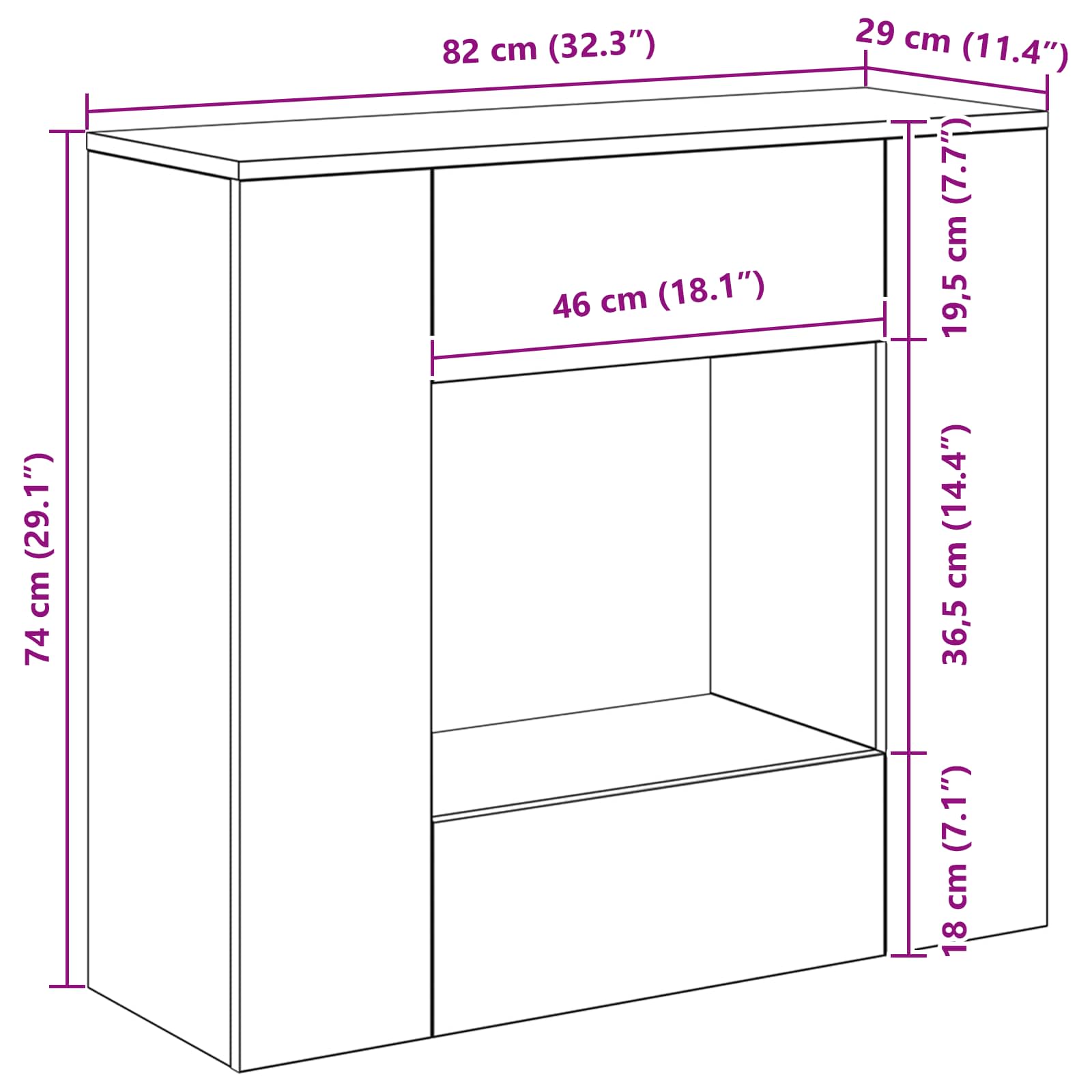 Betono Pilka 82 x 29 x 74 cm