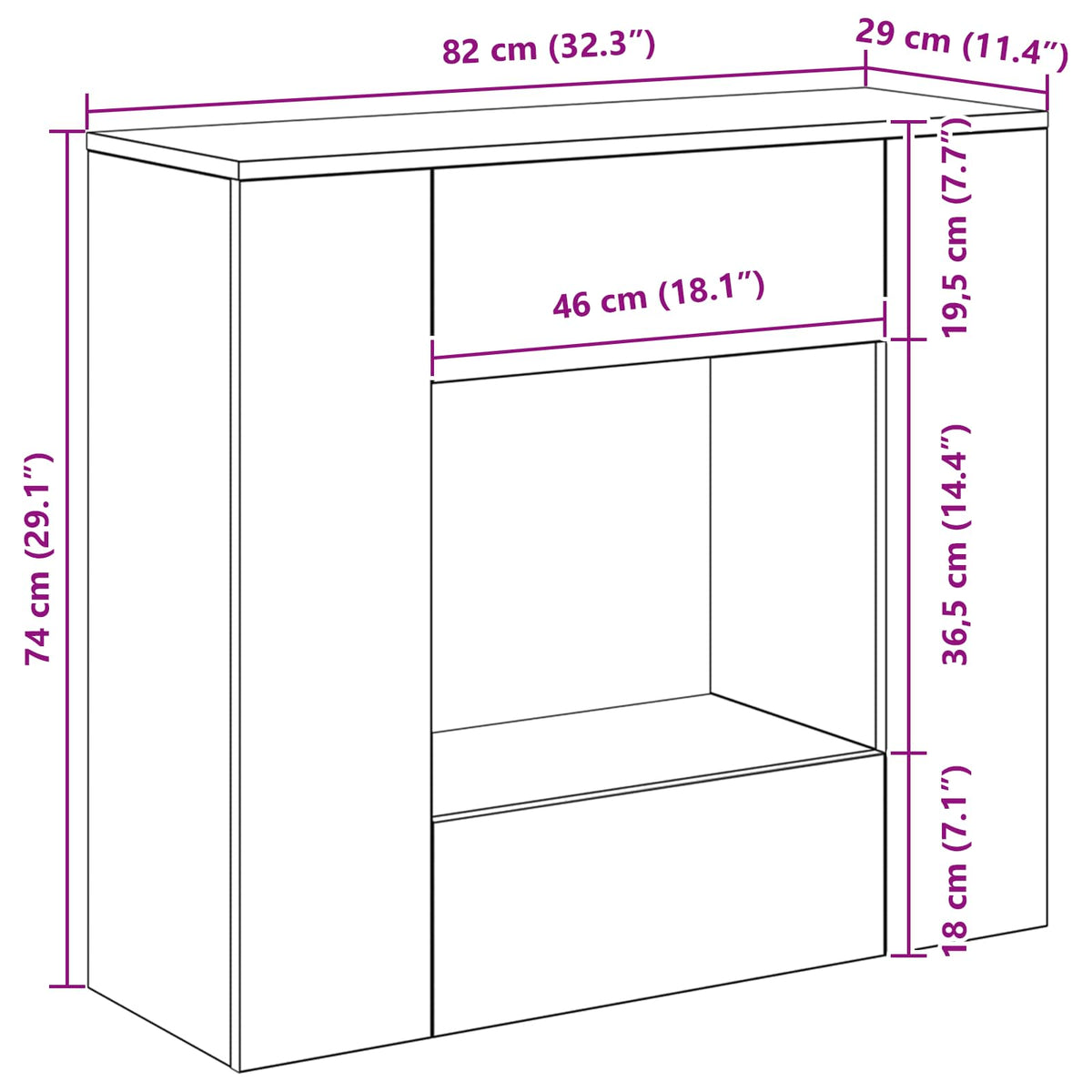 Betono Pilka 82 x 29 x 74 cm