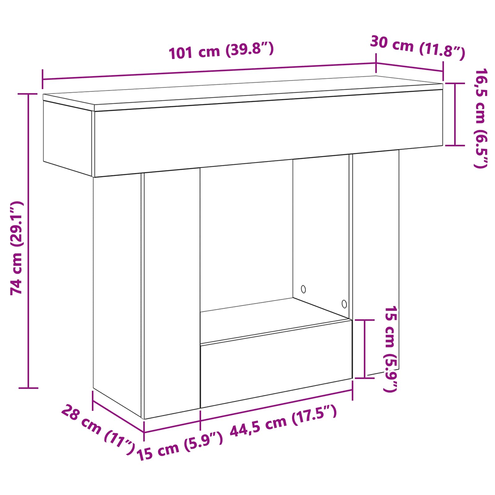 Melnais ozols 101 x 30 x 74 cm